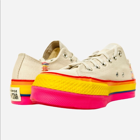 Converse Women's Sneakers in Cream with Rainbow Soles - Picture 2 of 13